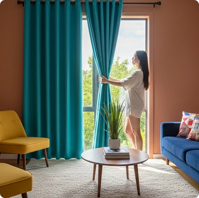 Modern eyelet curtain fitting Dubai