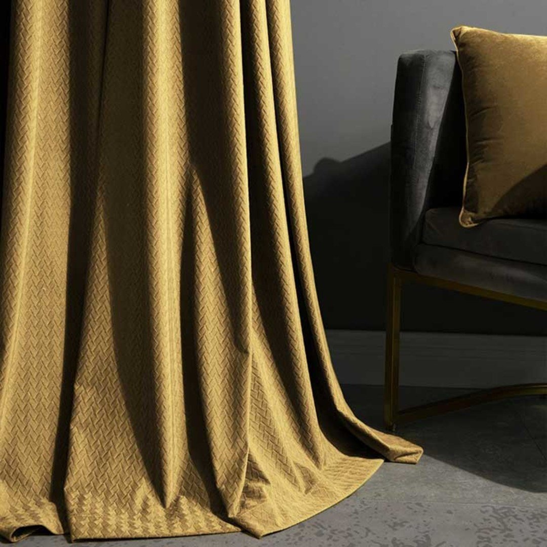 Basketweave Textured Bronze Gold Velvet Blackout Curtains - Image 3