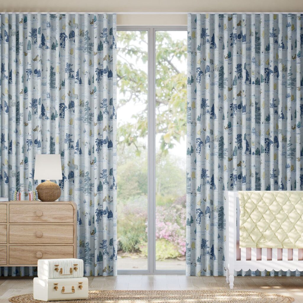 Winnie The Pooh Toile Blue Curtains