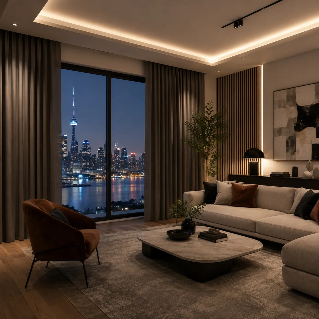 Blackout curtains installed in villa living room Dubai