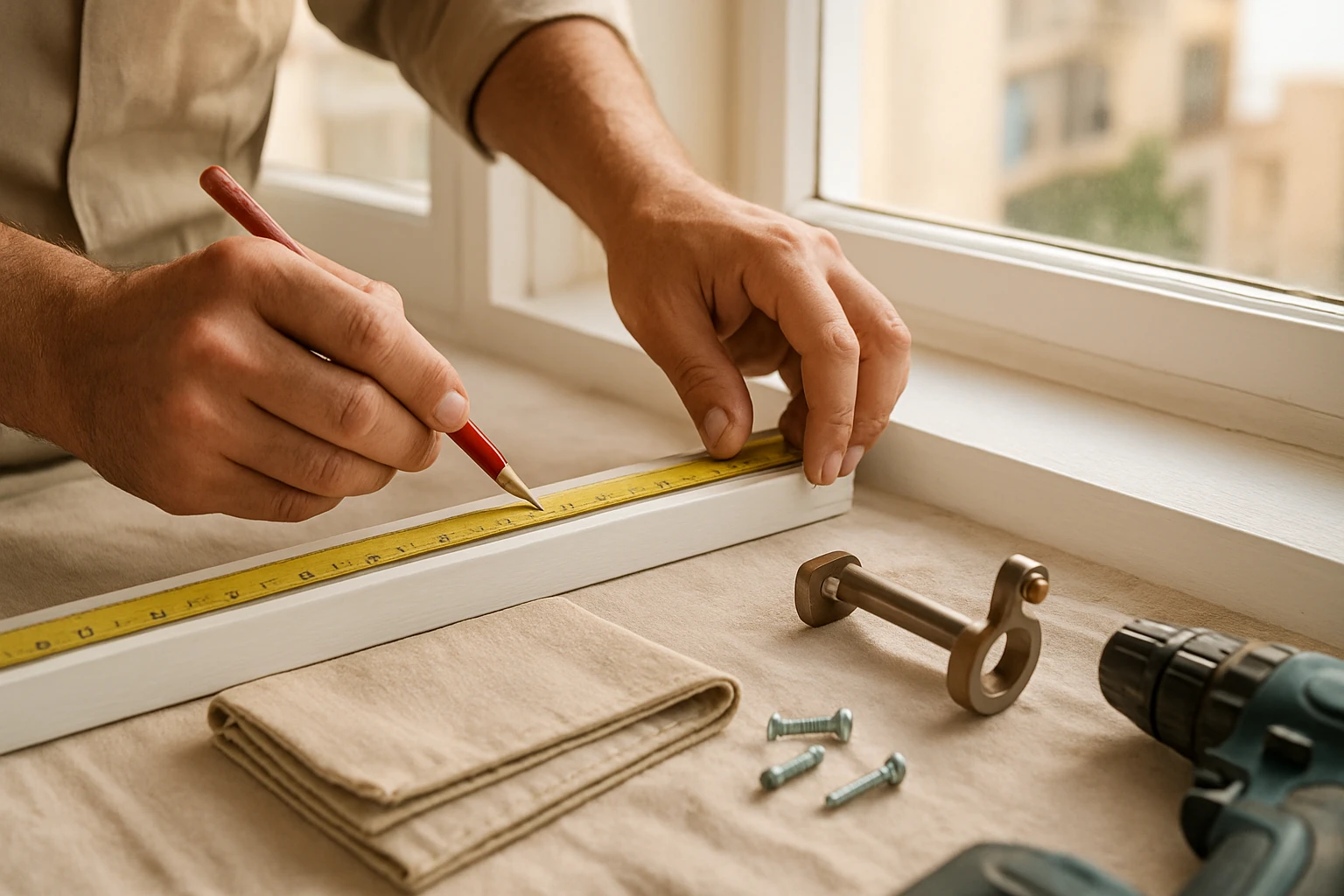 Curtain installation, marking window frame