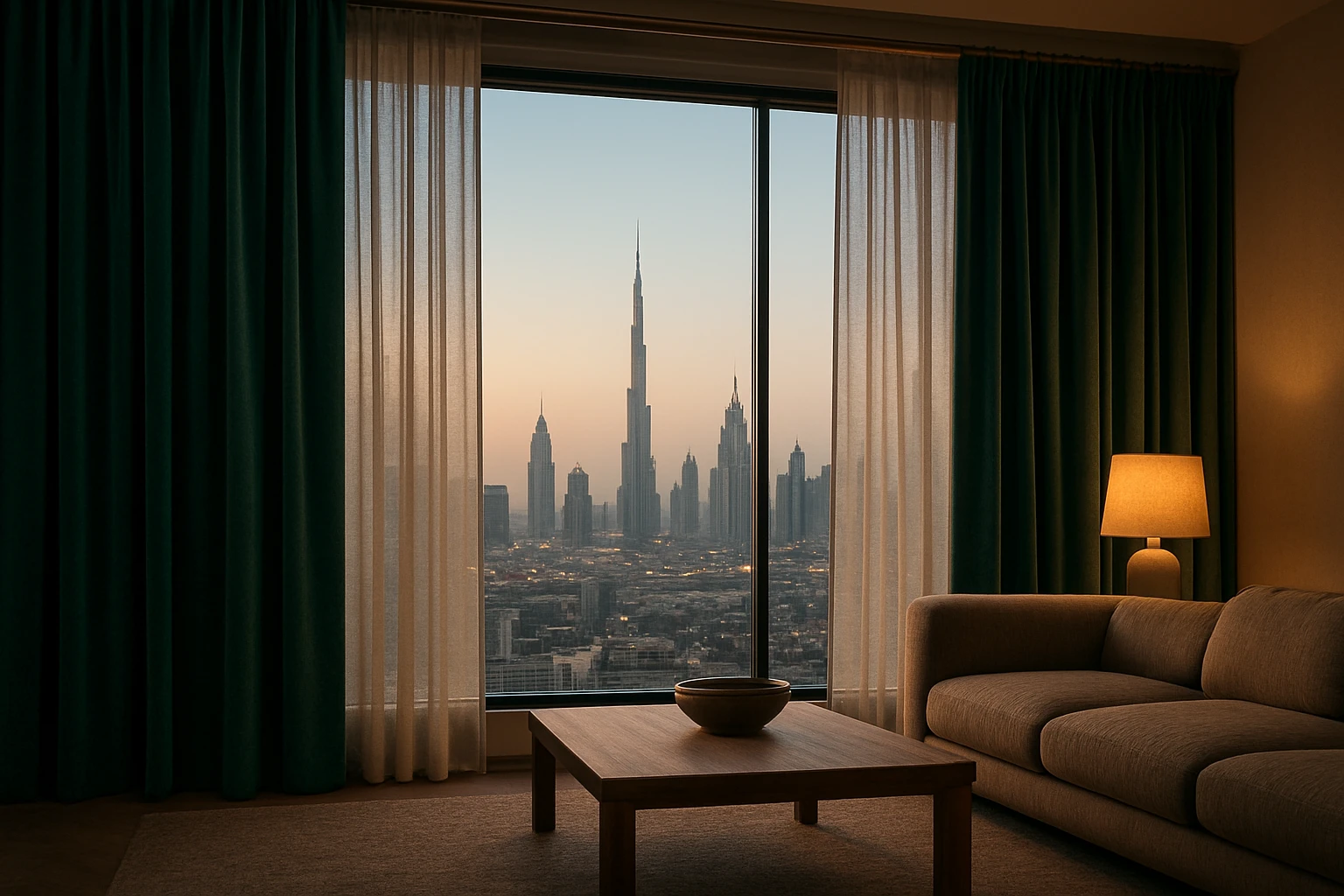 Velvet curtains in Dubai living room