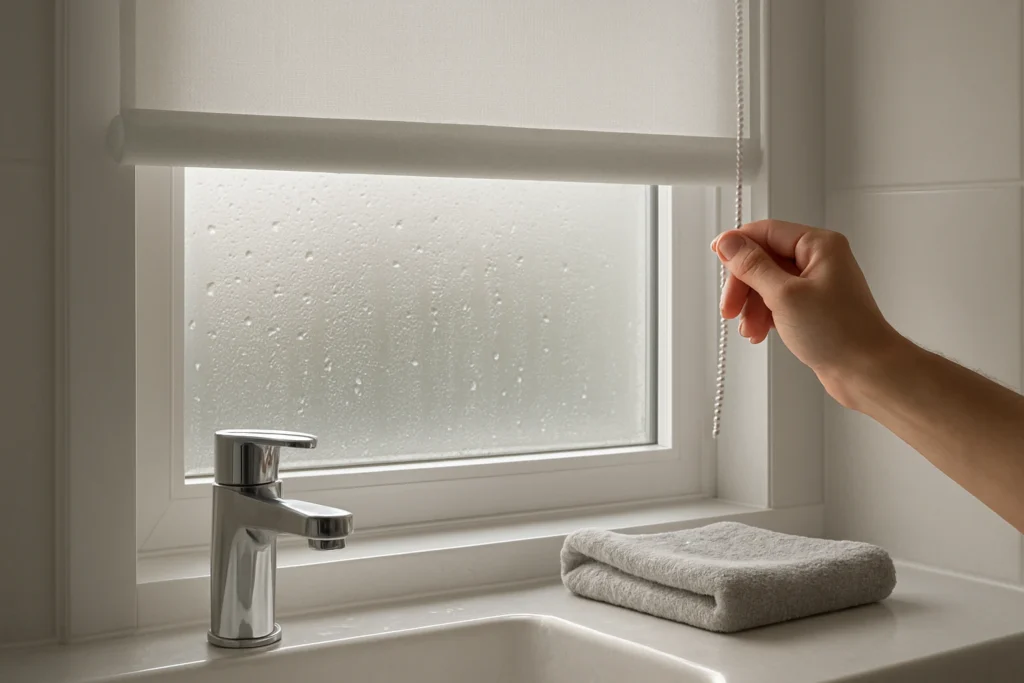 Waterproof roller blind in bathroom