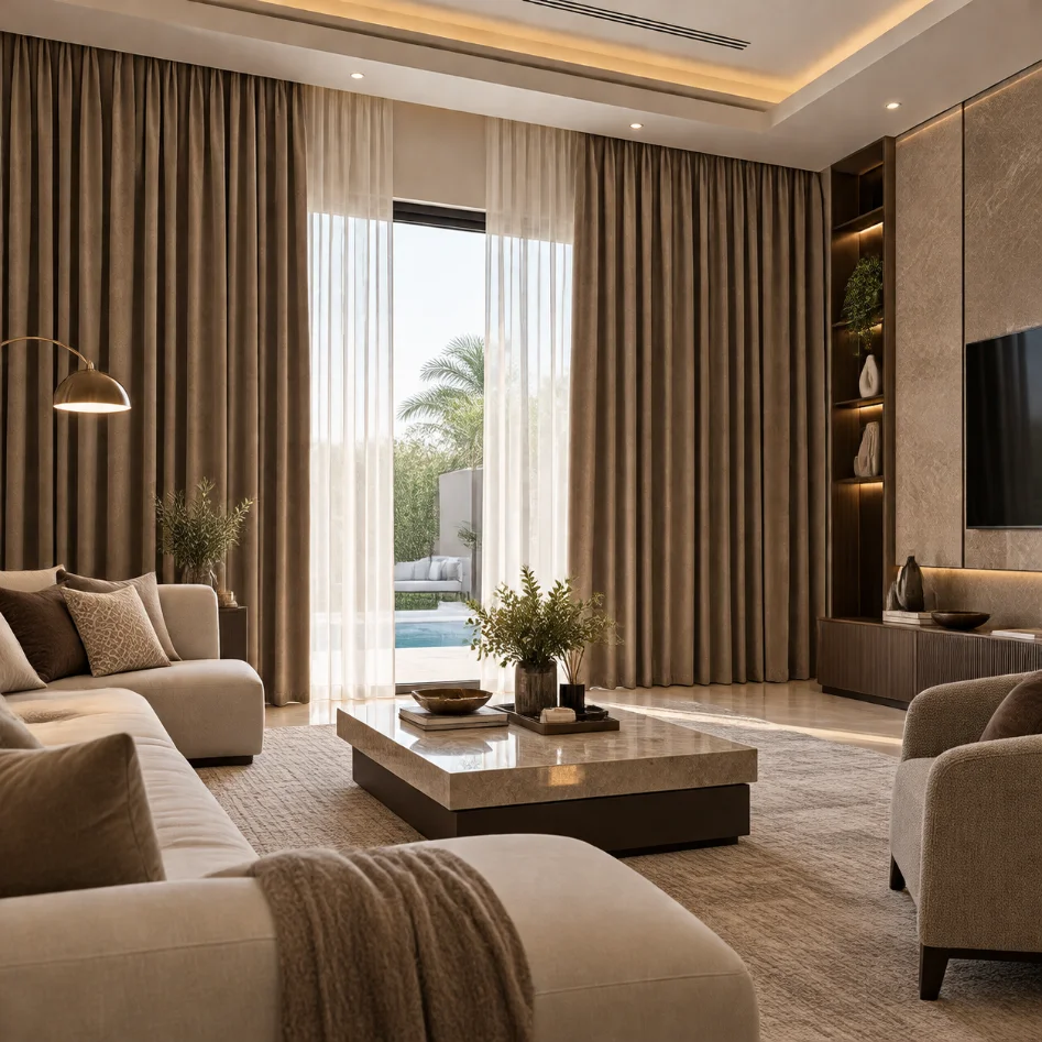 Blackout Velvet Curtains Installed At Palm Jumeirah Villa