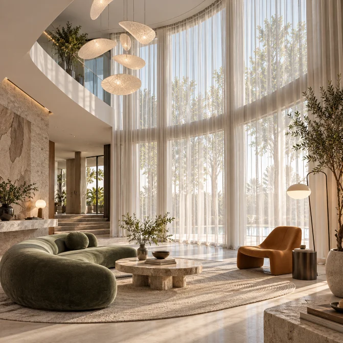Floor to ceiling sheer curtains residence dubai marina