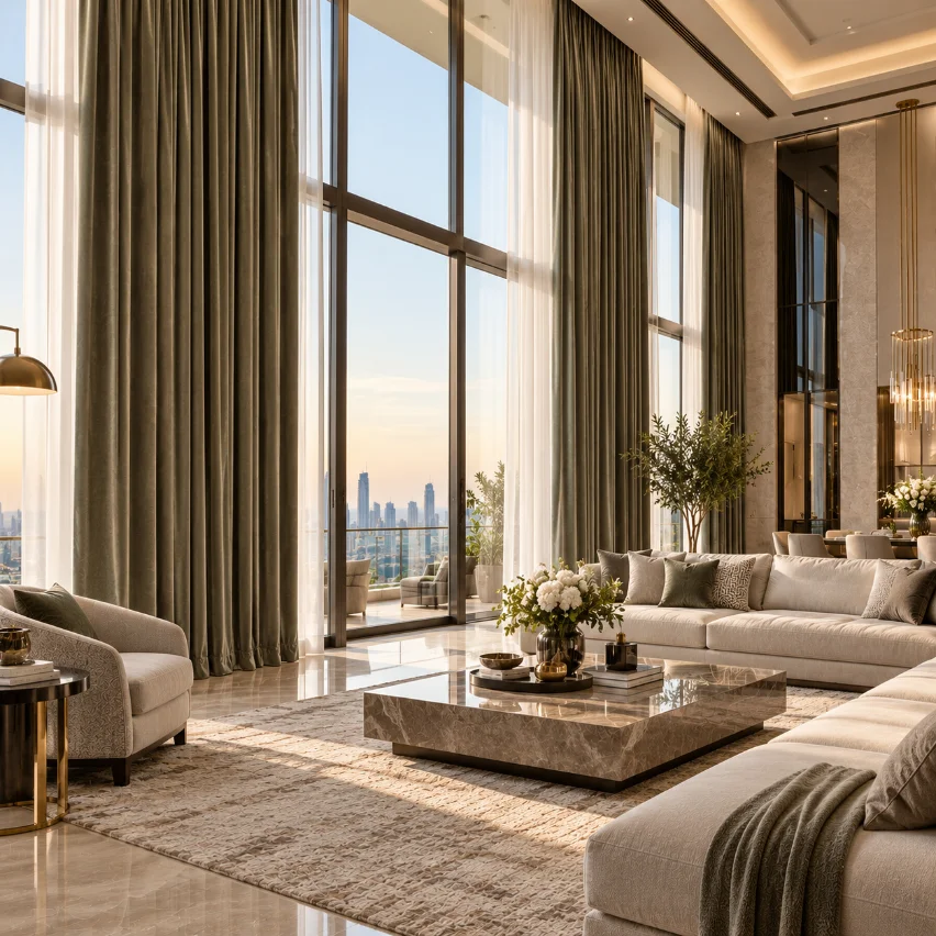 Full-Length Blackout Velvet Installed At Dubai Marina Penthouse