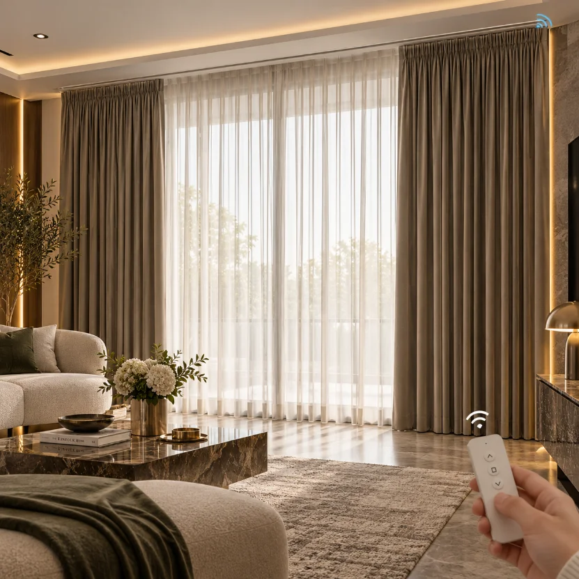 Pencil Pleat Motorized Curtains Dubai