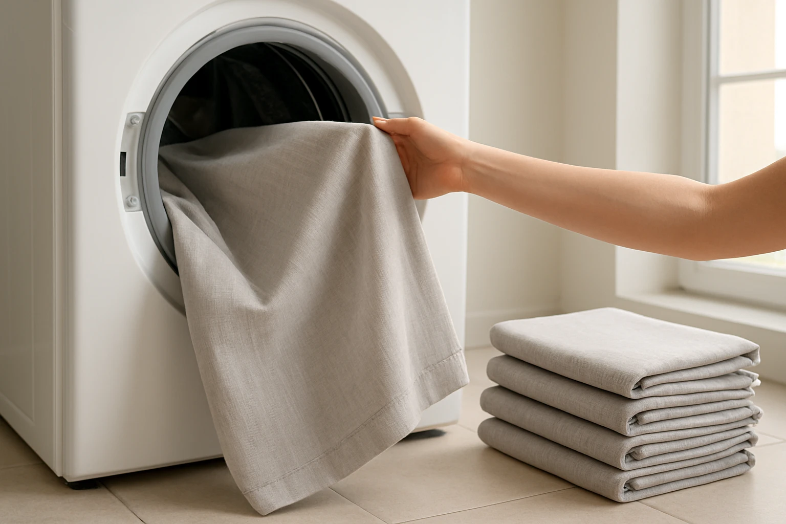 Affordable curtains being washed in machine