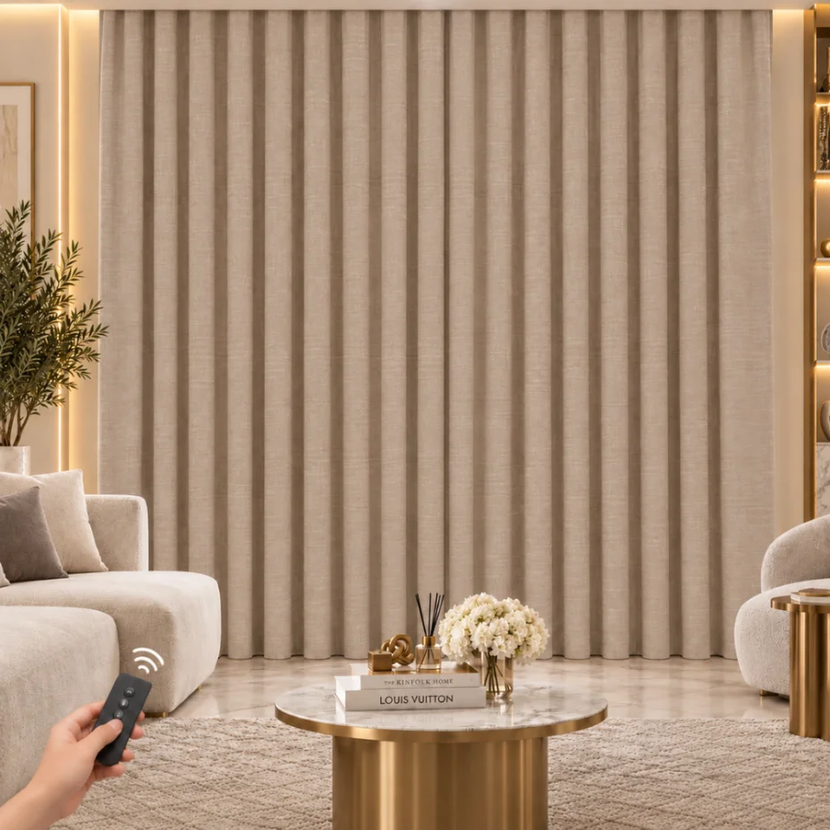 Taupe Motorized Curtain