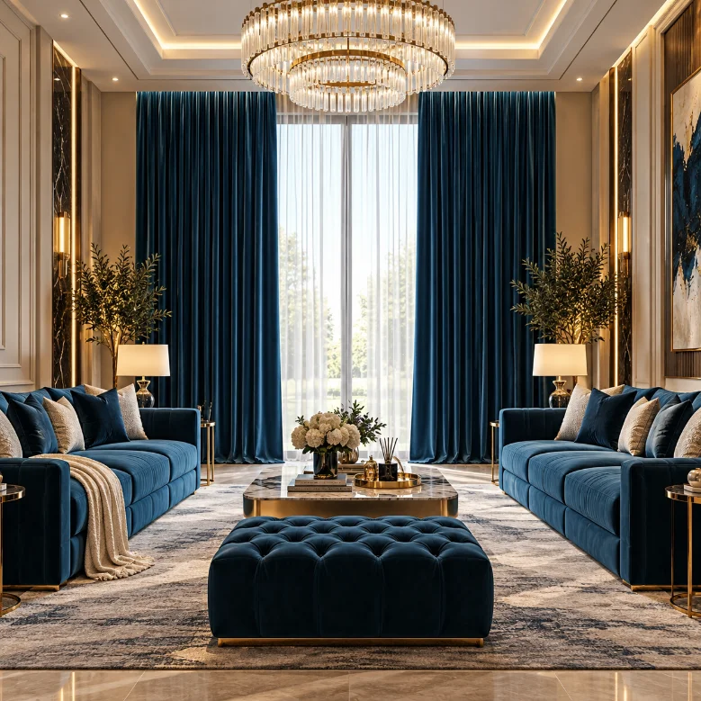 bespoke living room velvet curtains Dubai