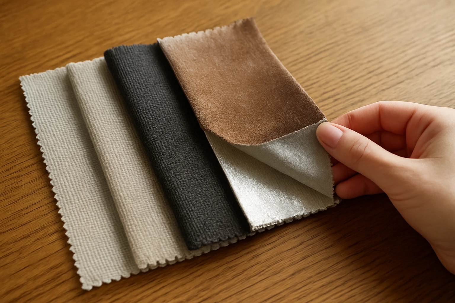Blackout curtain fabric swatches with linings