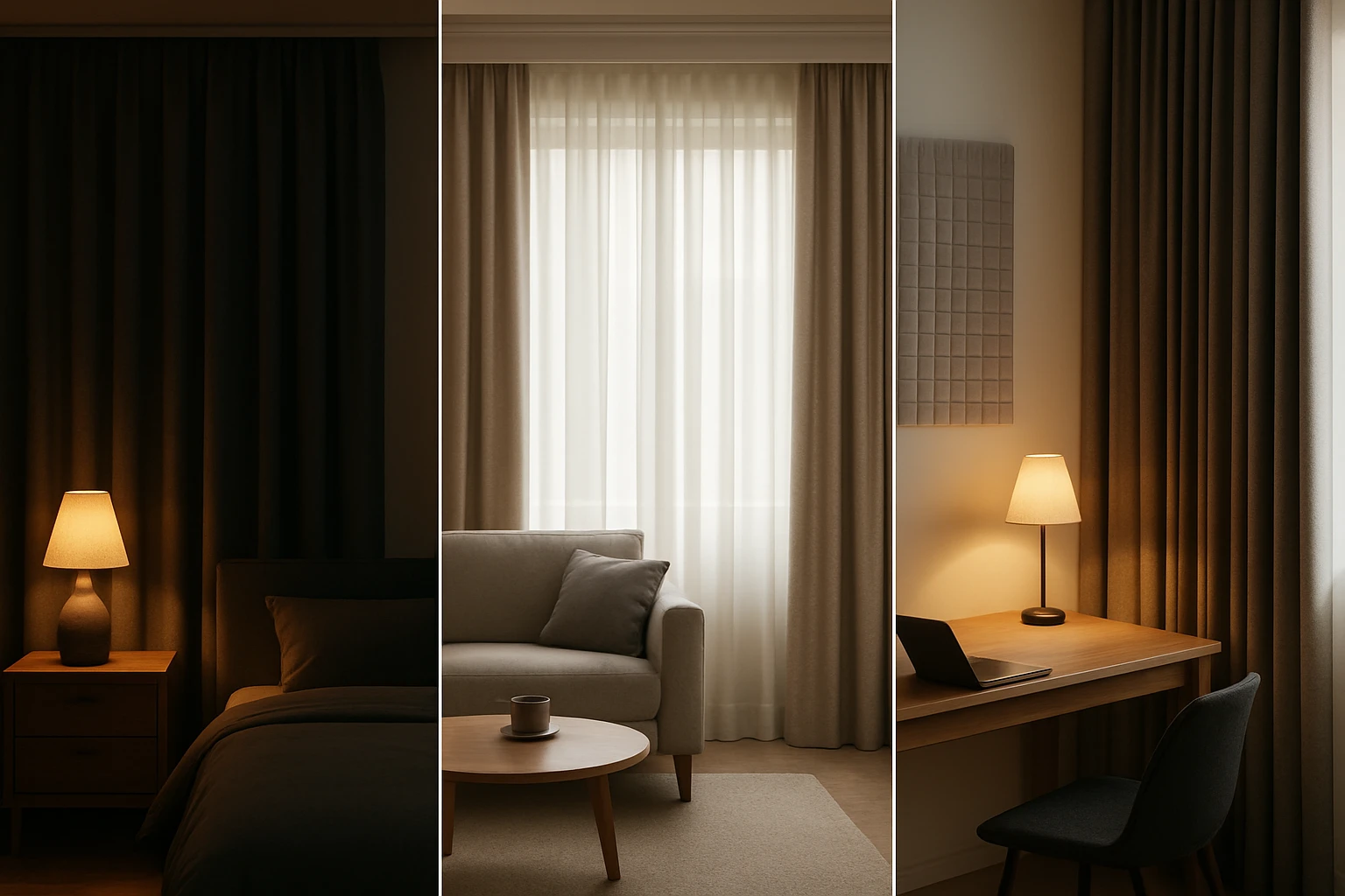 Blackout curtains and layered drapes