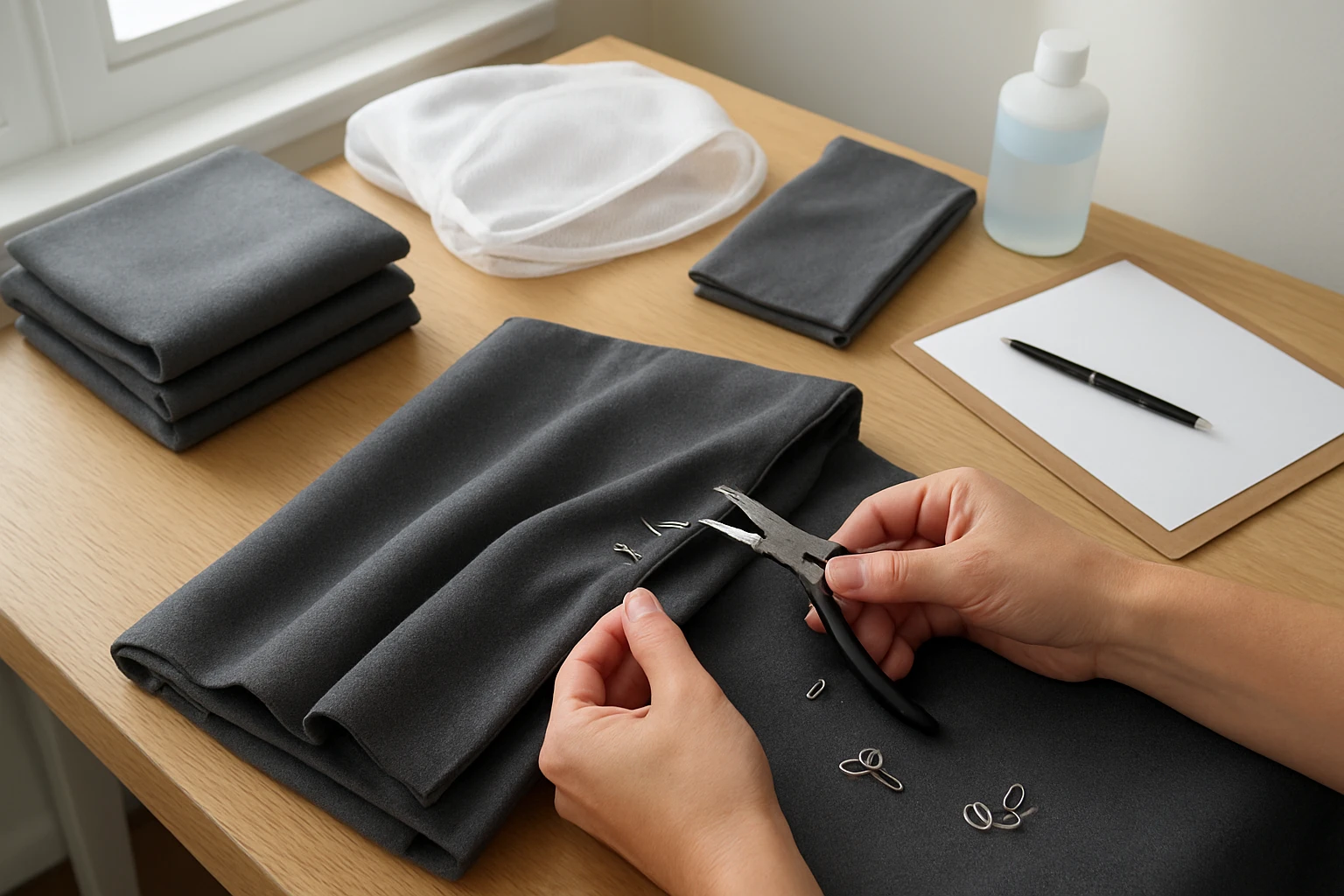 Blackout curtains being prepared for washing