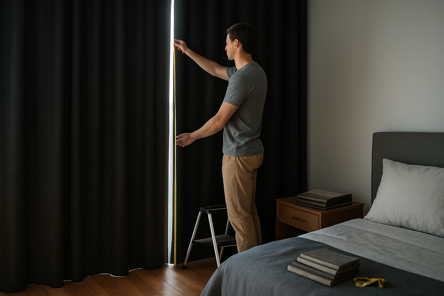 Blackout curtains in modern bedroom