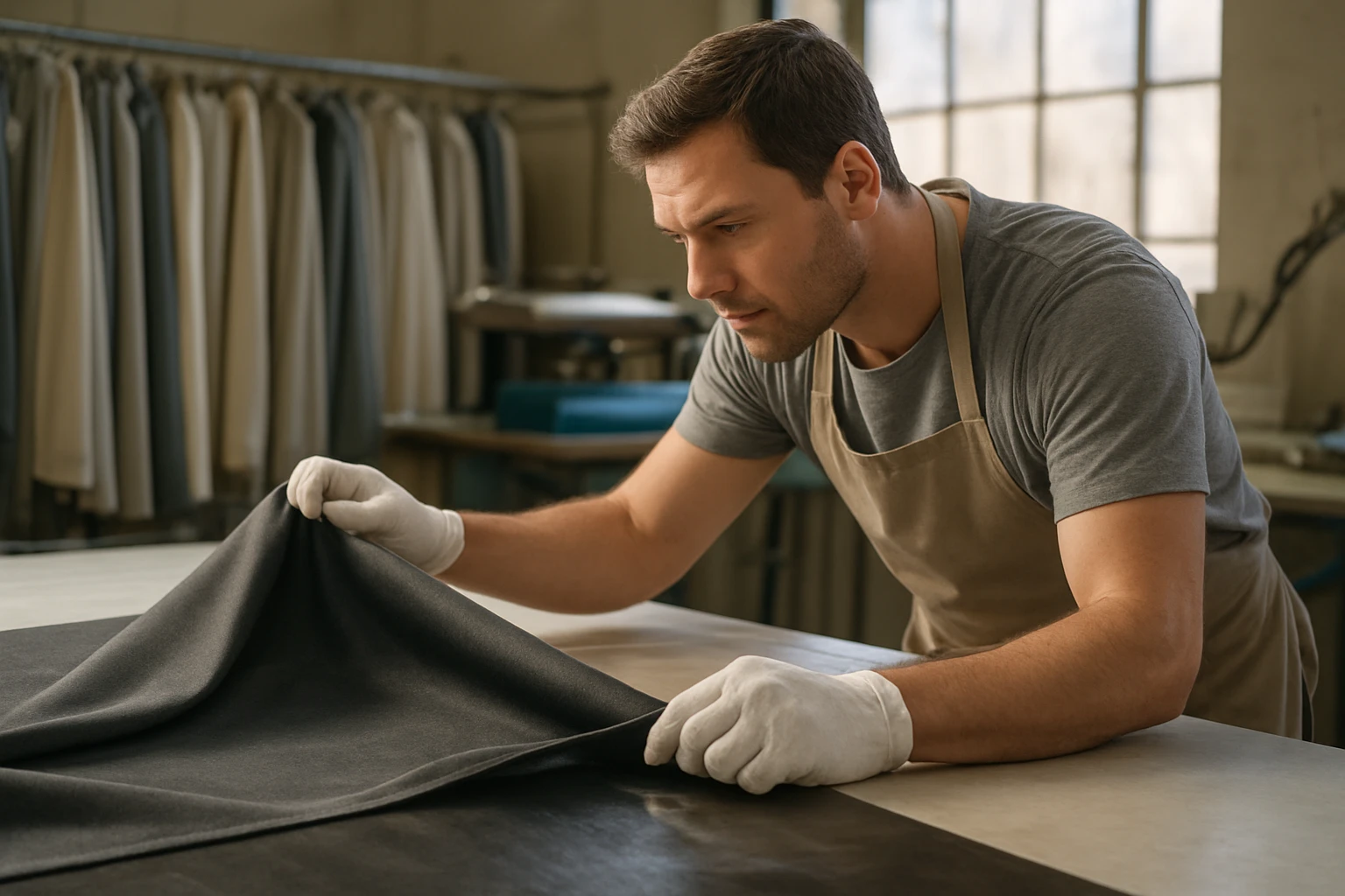 Blackout curtains inspected by cleaner