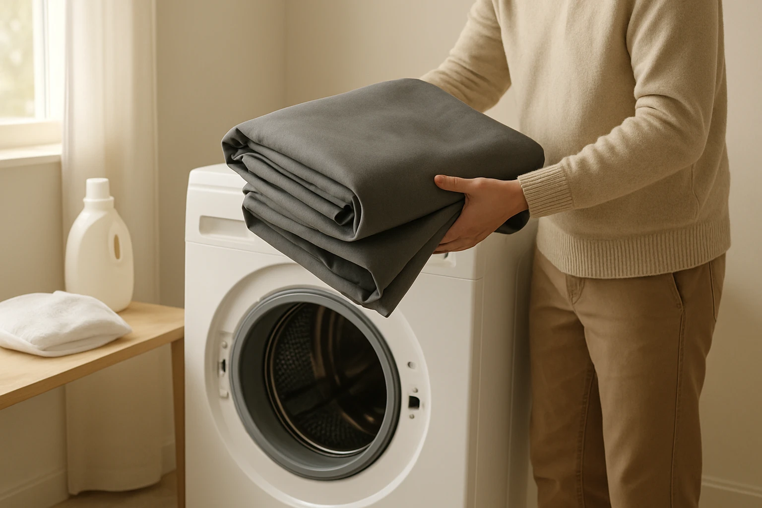 Blackout curtains placed into washing machine