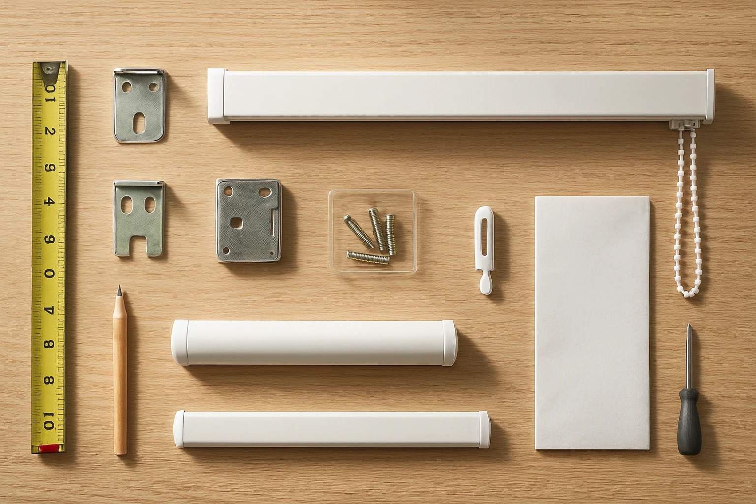 Blinds components laid out for installation
