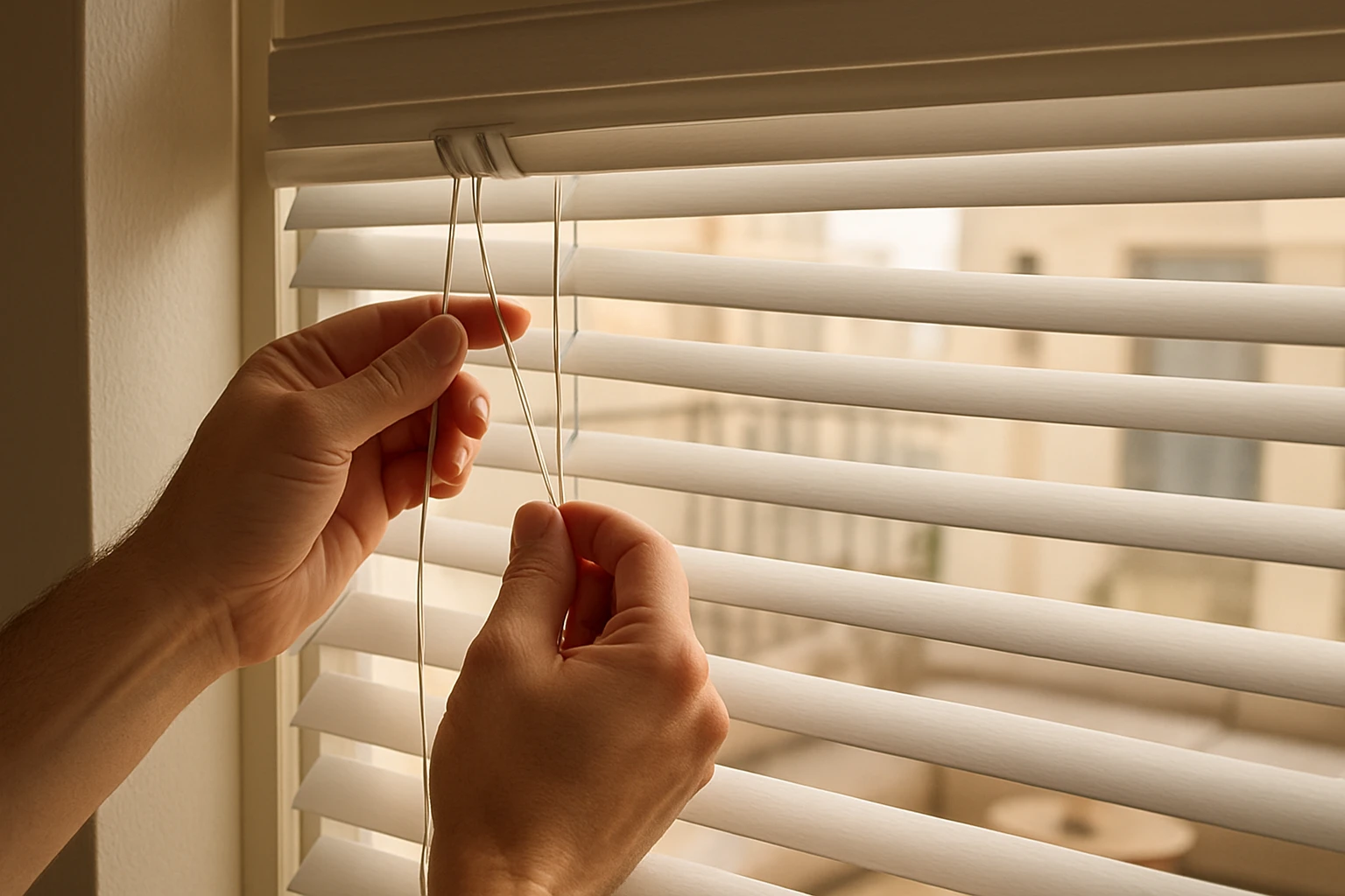 Blinds inspected at top rail by homeowner