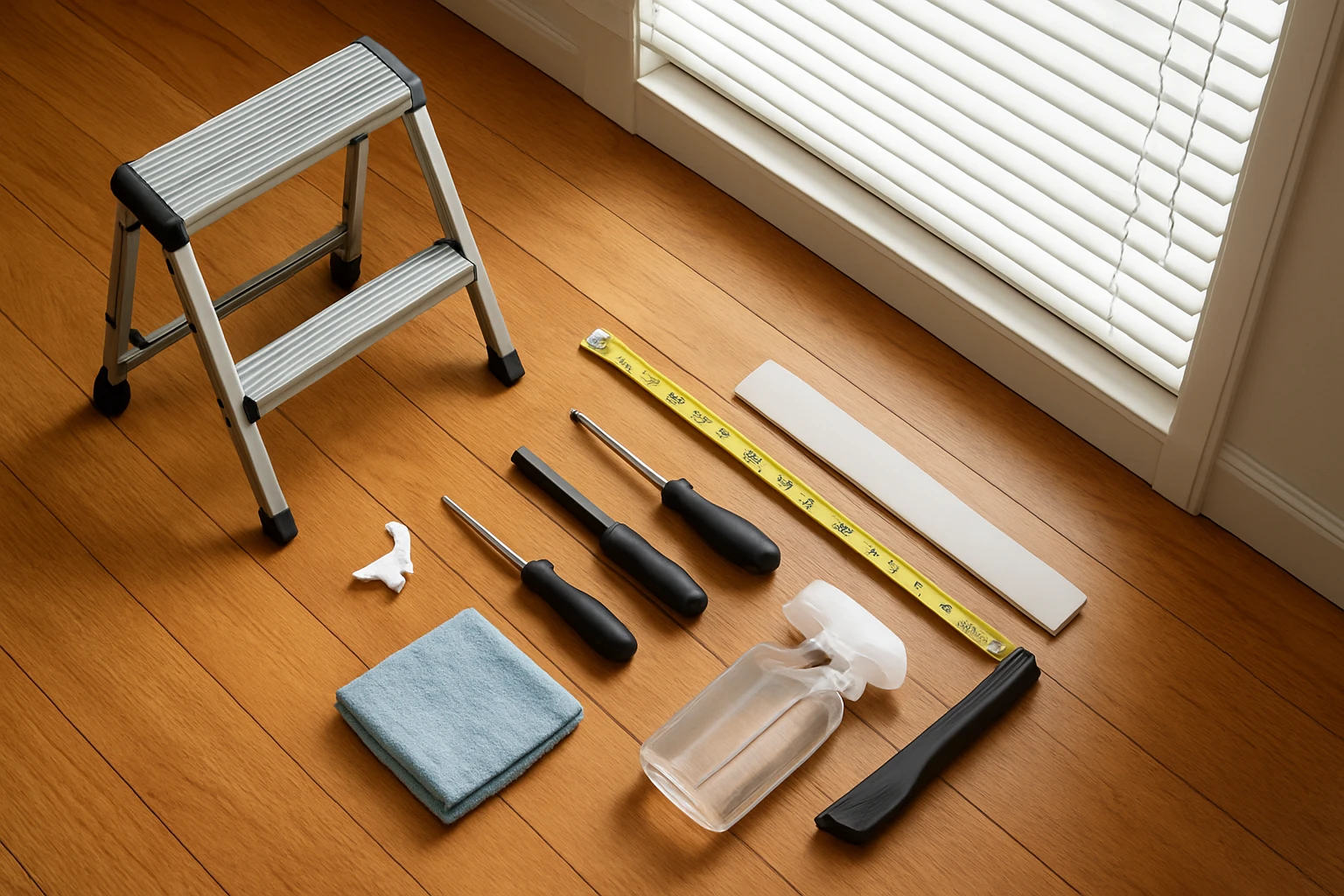 Blinds maintenance toolkit by window