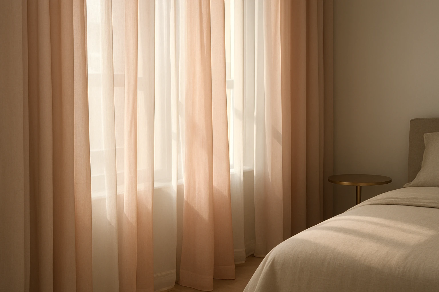 Chiffon curtains layered over sheer panels