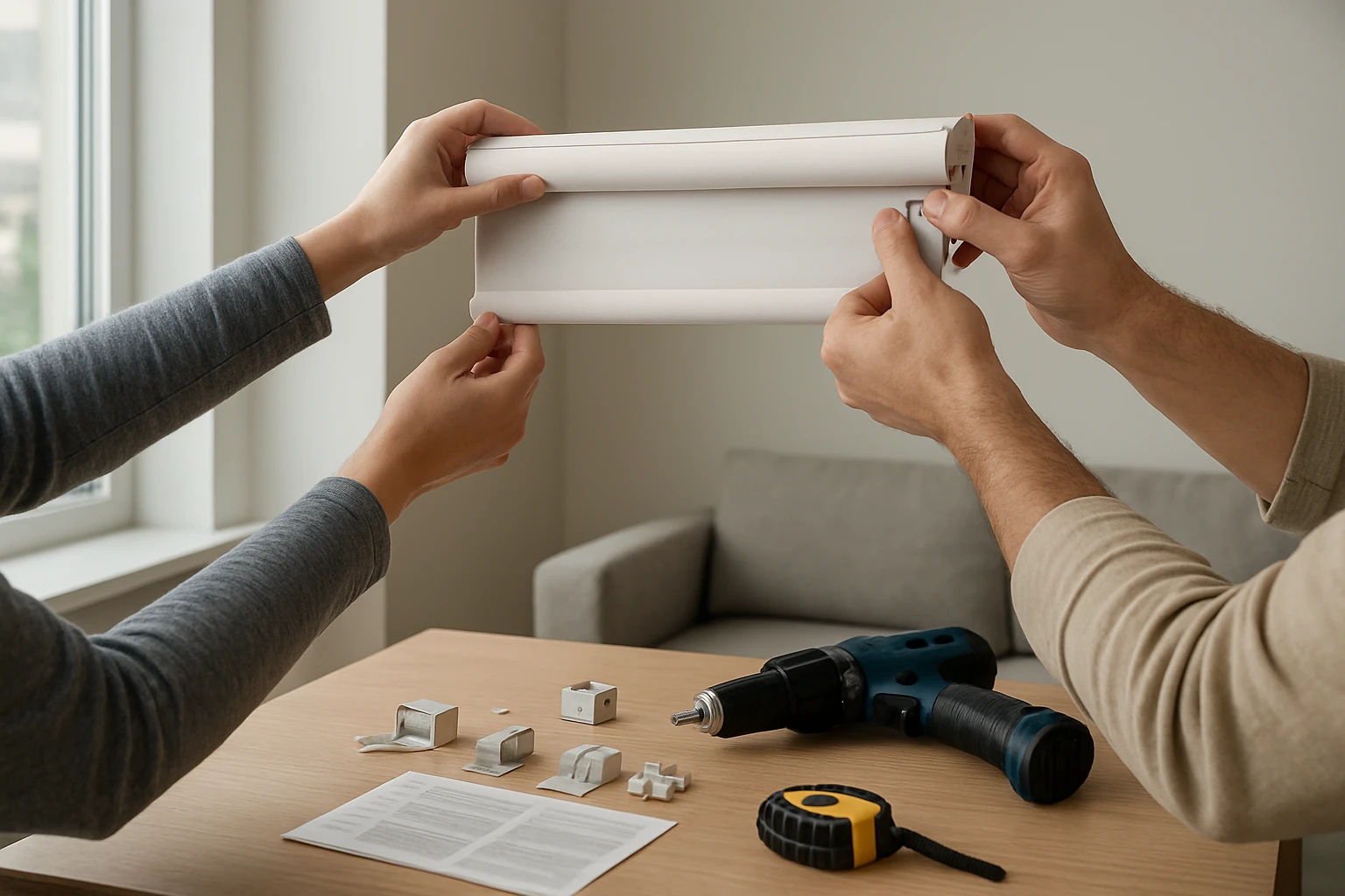 Cordless blind held near window