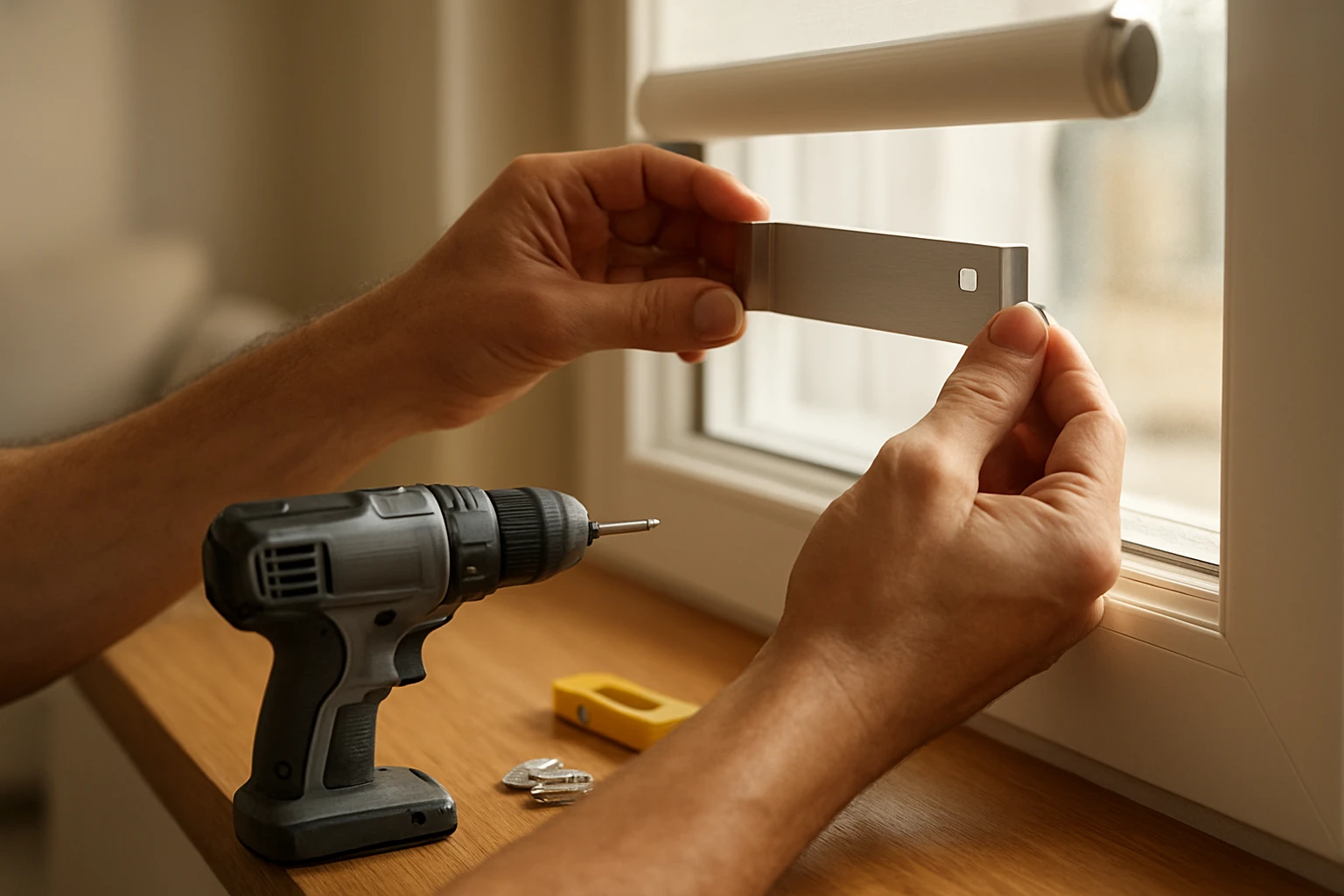 Cordless roller blind being fitted