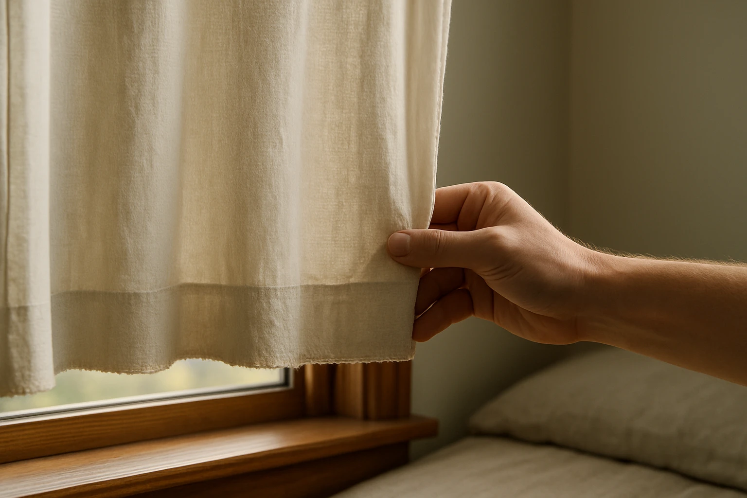 Cotton curtains with faded hem