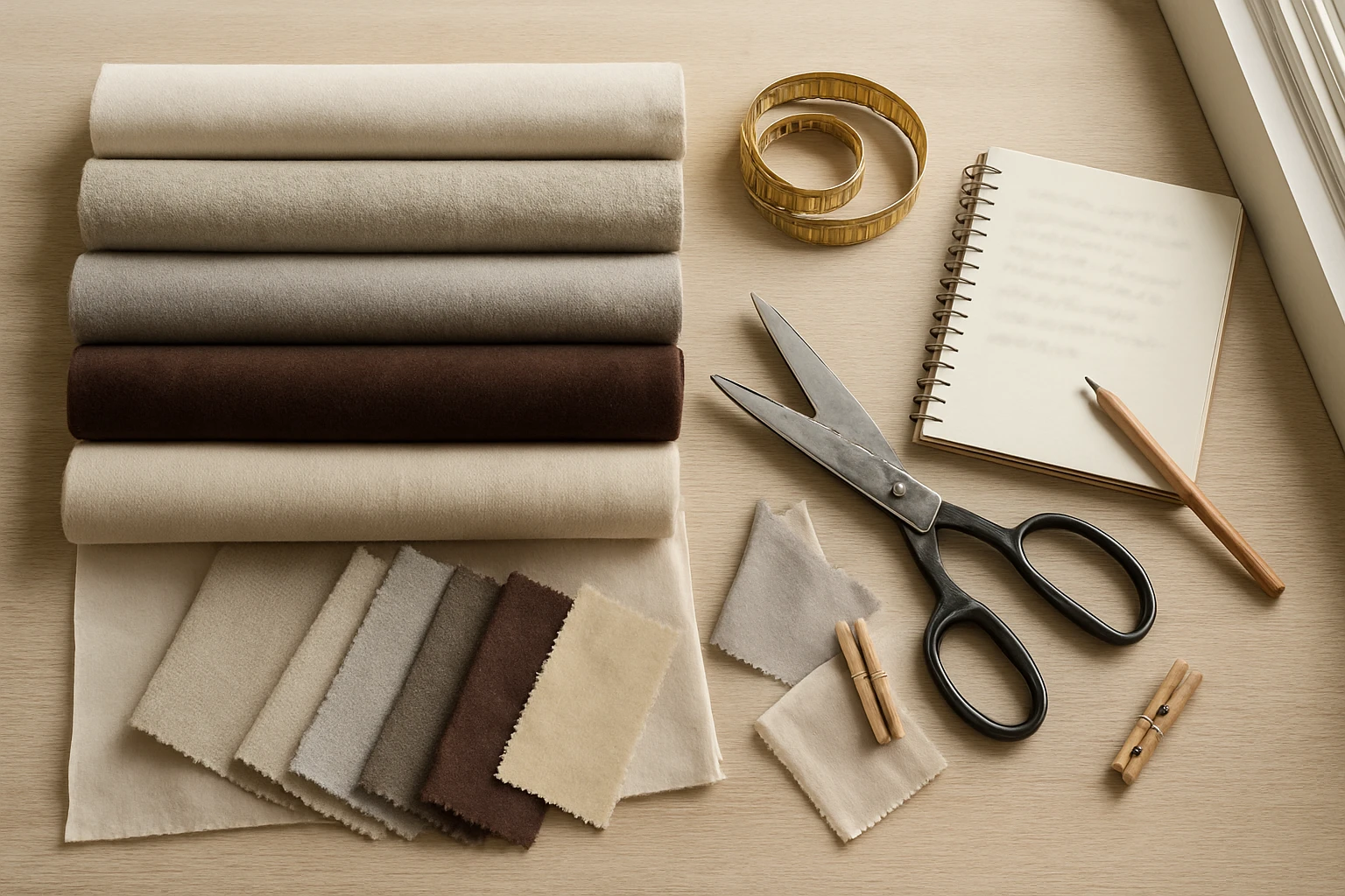 Curtain fabric samples on table