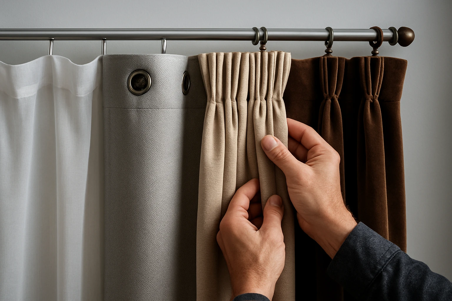 Curtain fabric samples with header styles