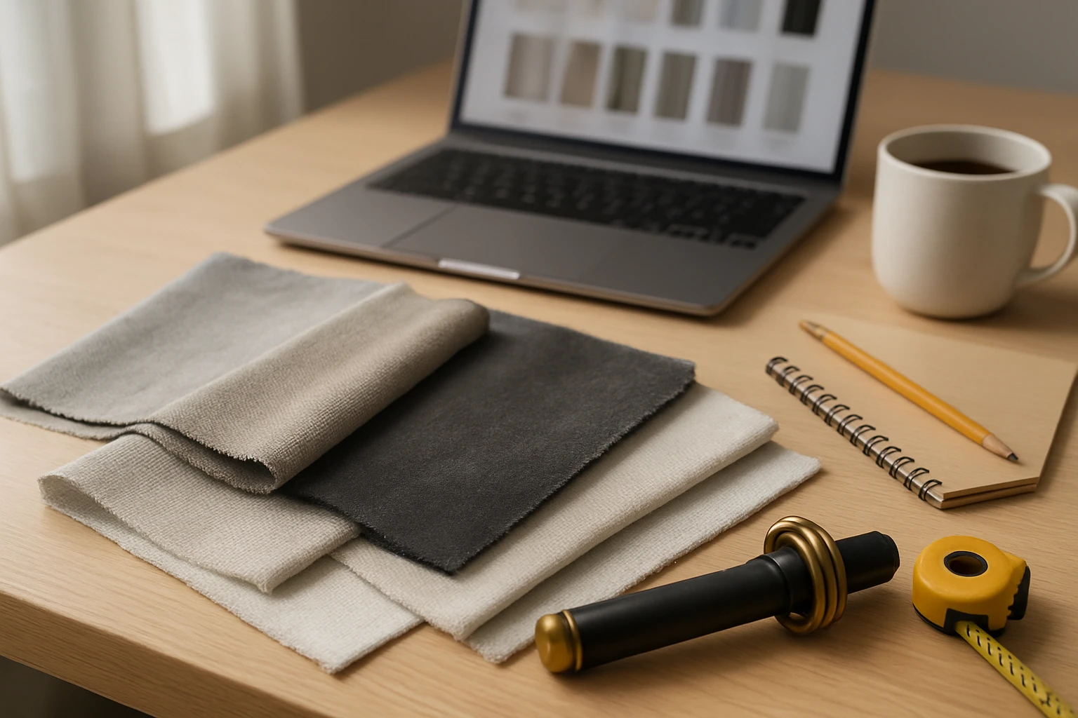 Curtain fabric swatches on order desk