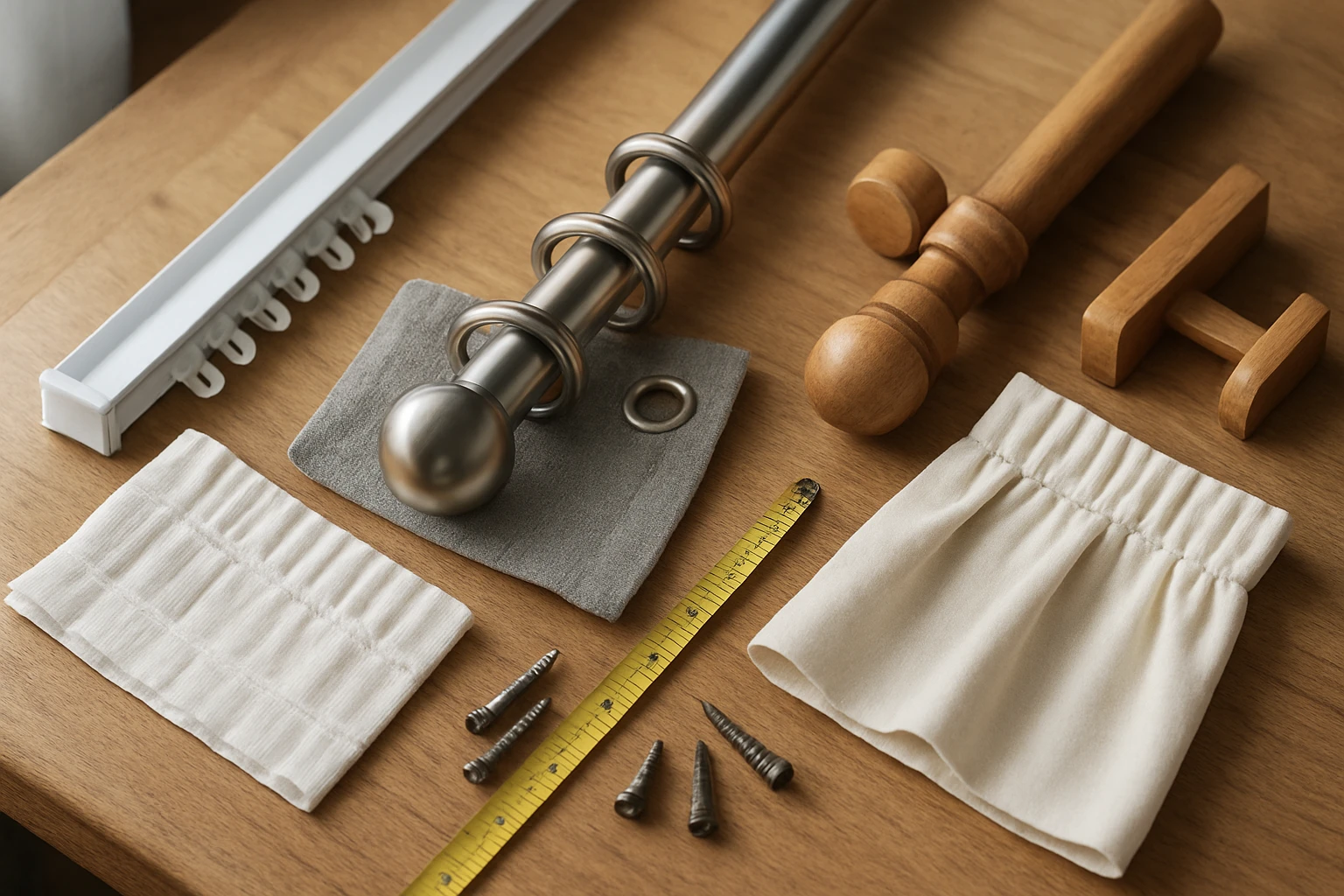 Curtain hardware on workbench