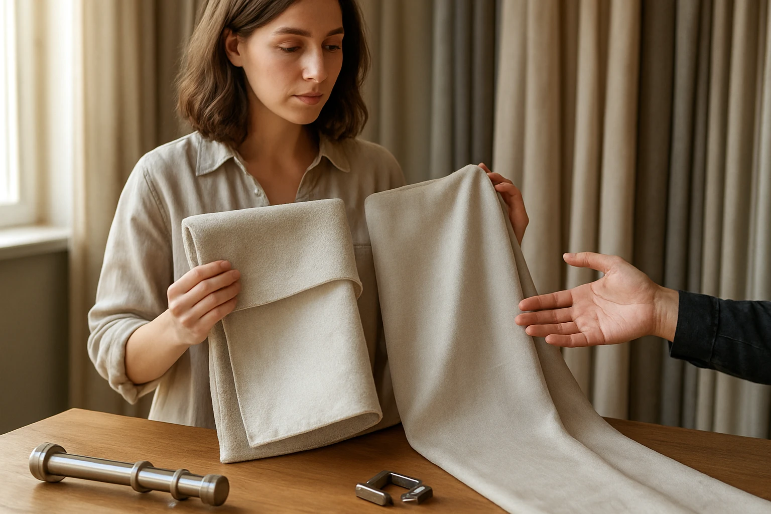 Curtain lining fabric samples comparison