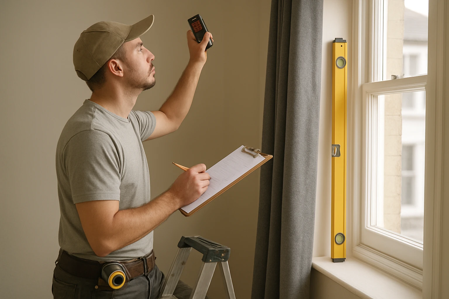 Curtain measurement with laser distance meter