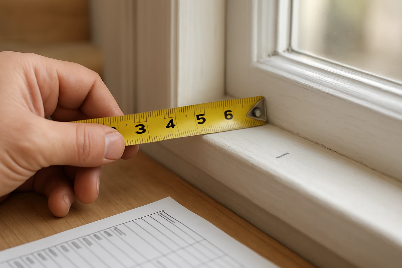 Curtain measuring tape on window frame
