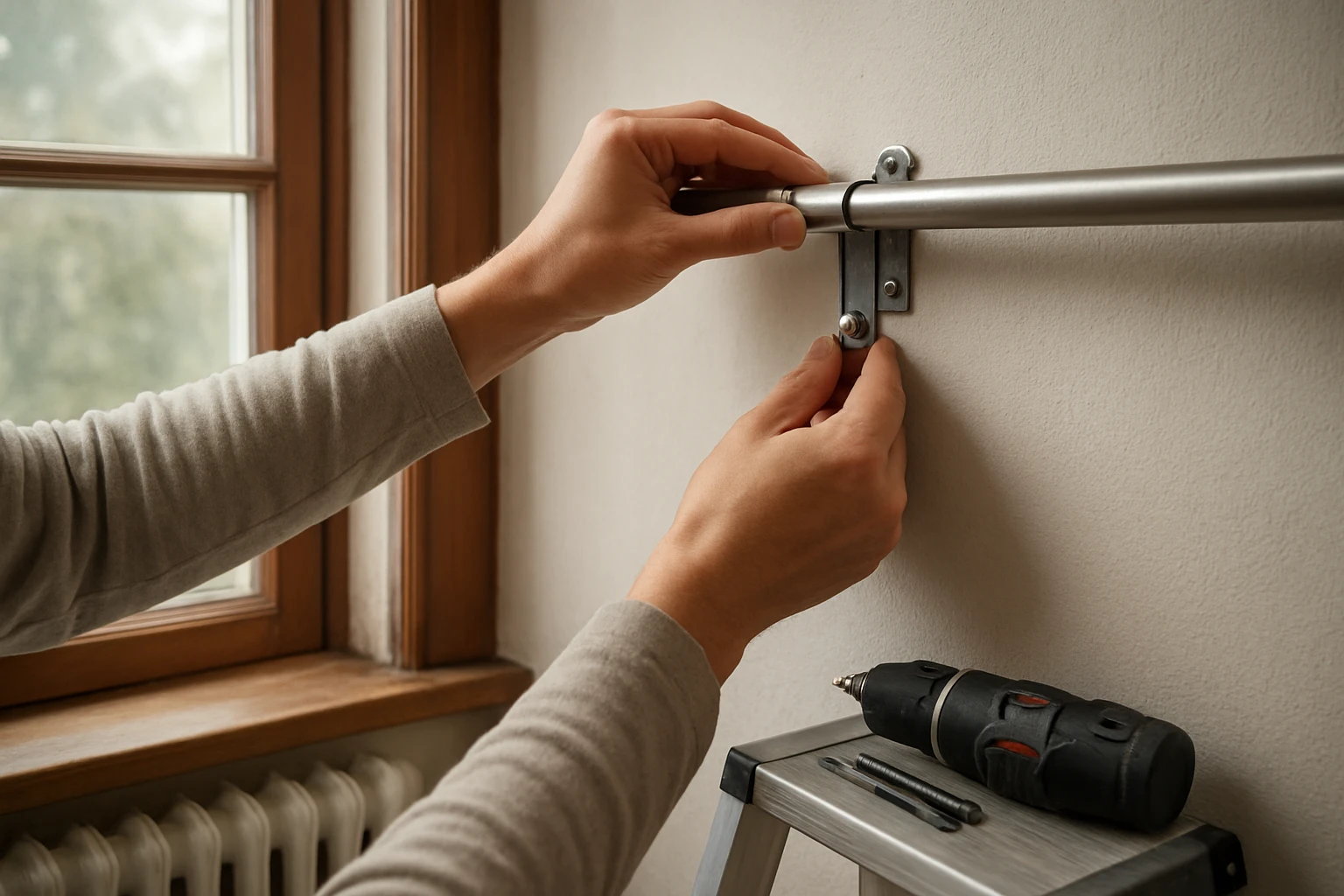 Curtain rod installation above bay window
