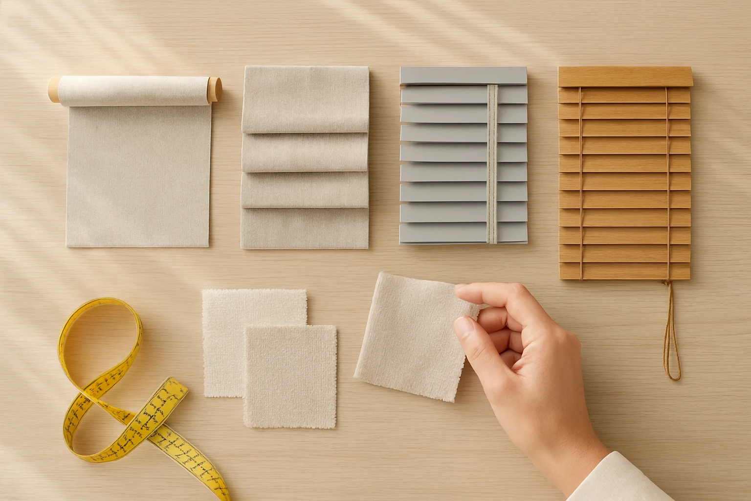 Curtains and blinds samples comparison
