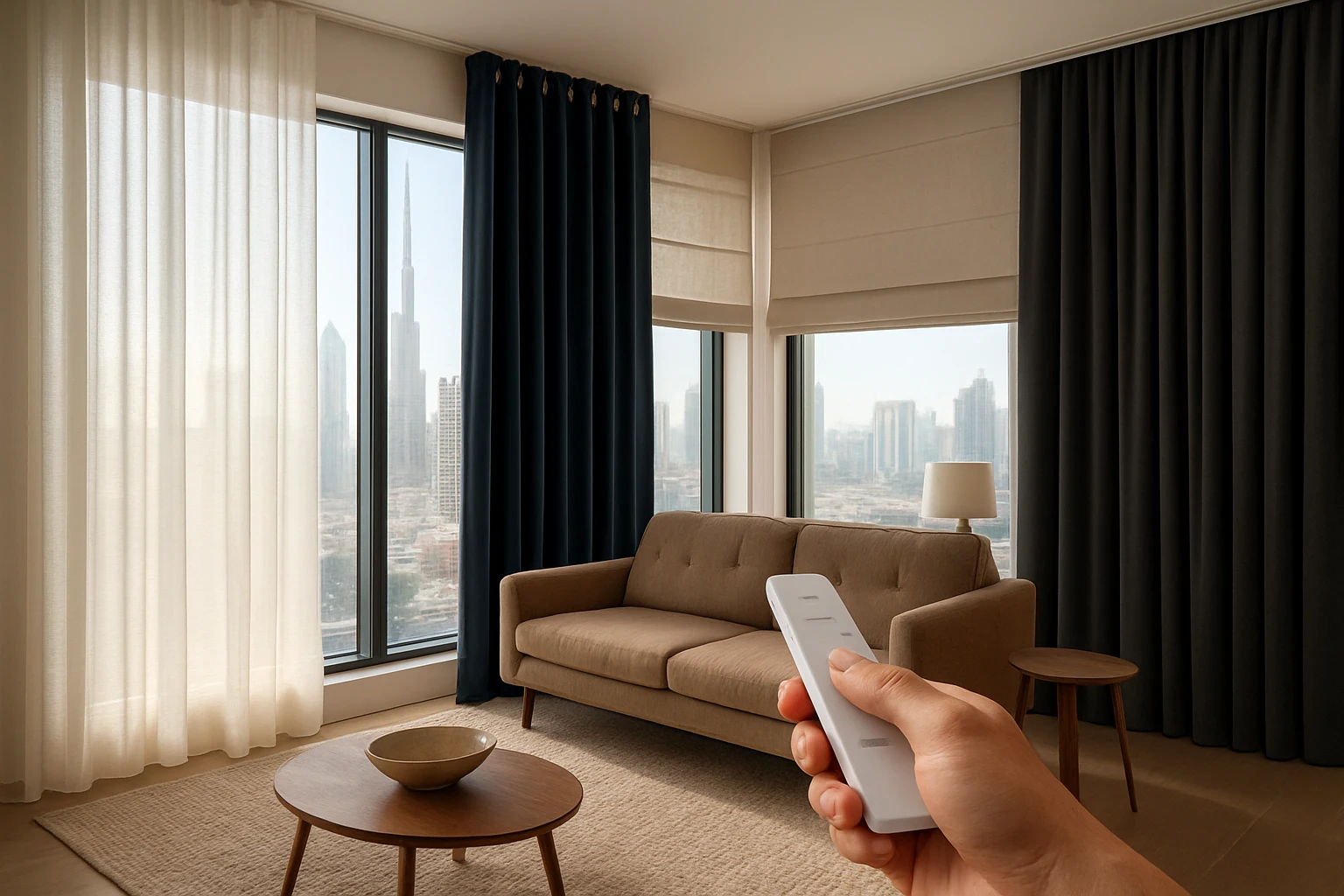 Curtains display multiple types in living room