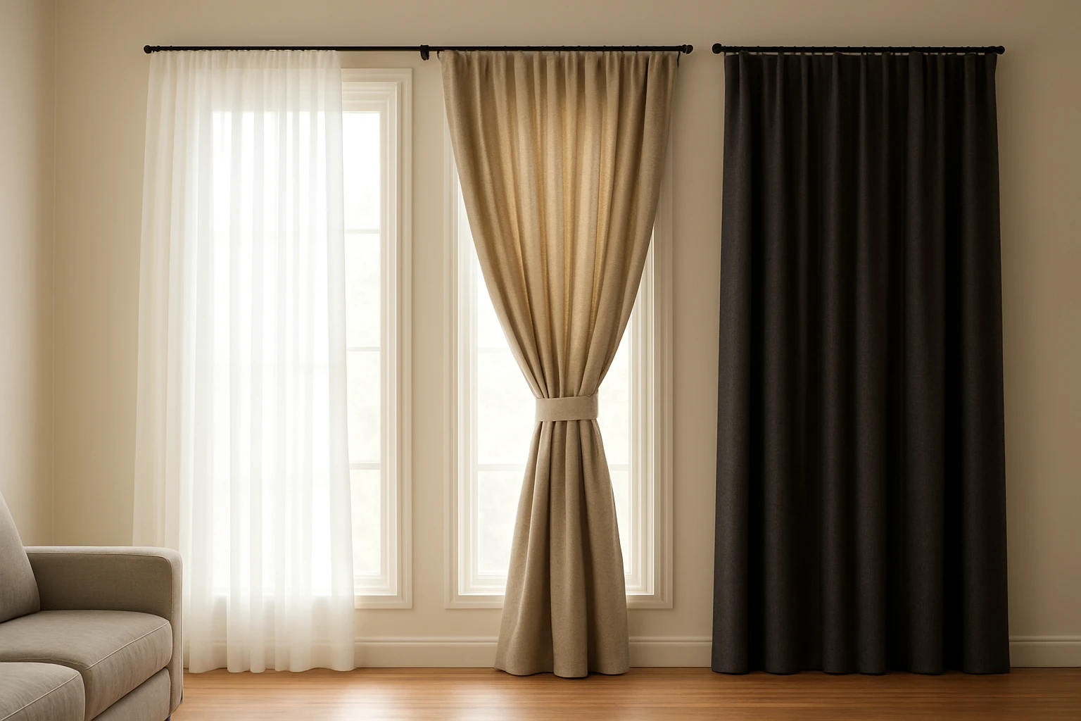 Curtains side by side in living room