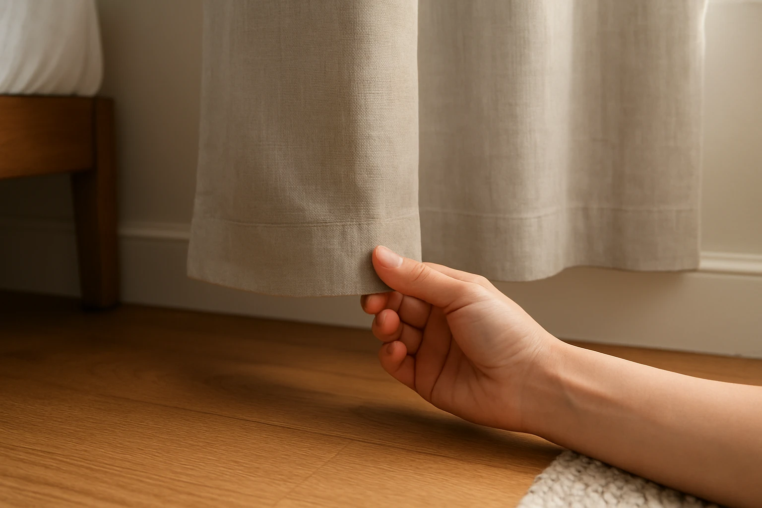 Curtains too short, floor gap visible