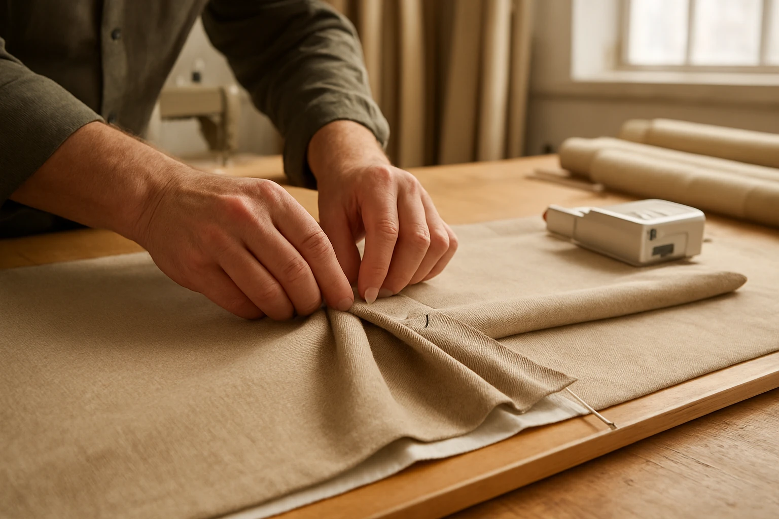 Custom curtains being pinned for fitting