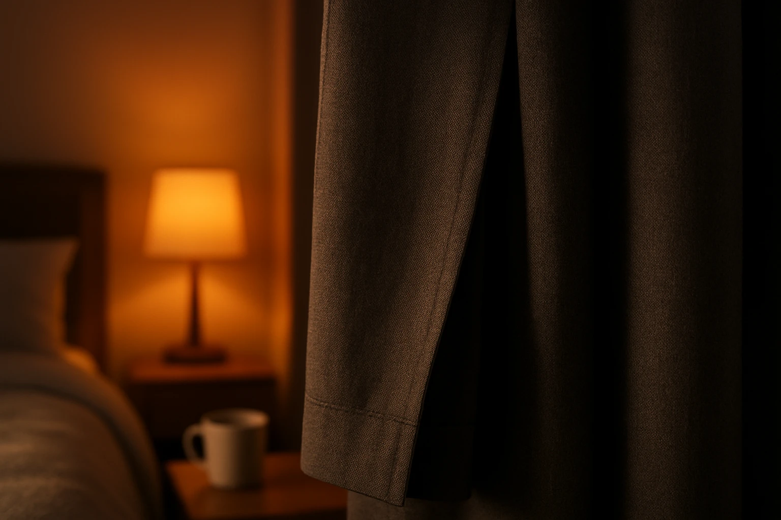 Dark grey blackout curtains in bedroom