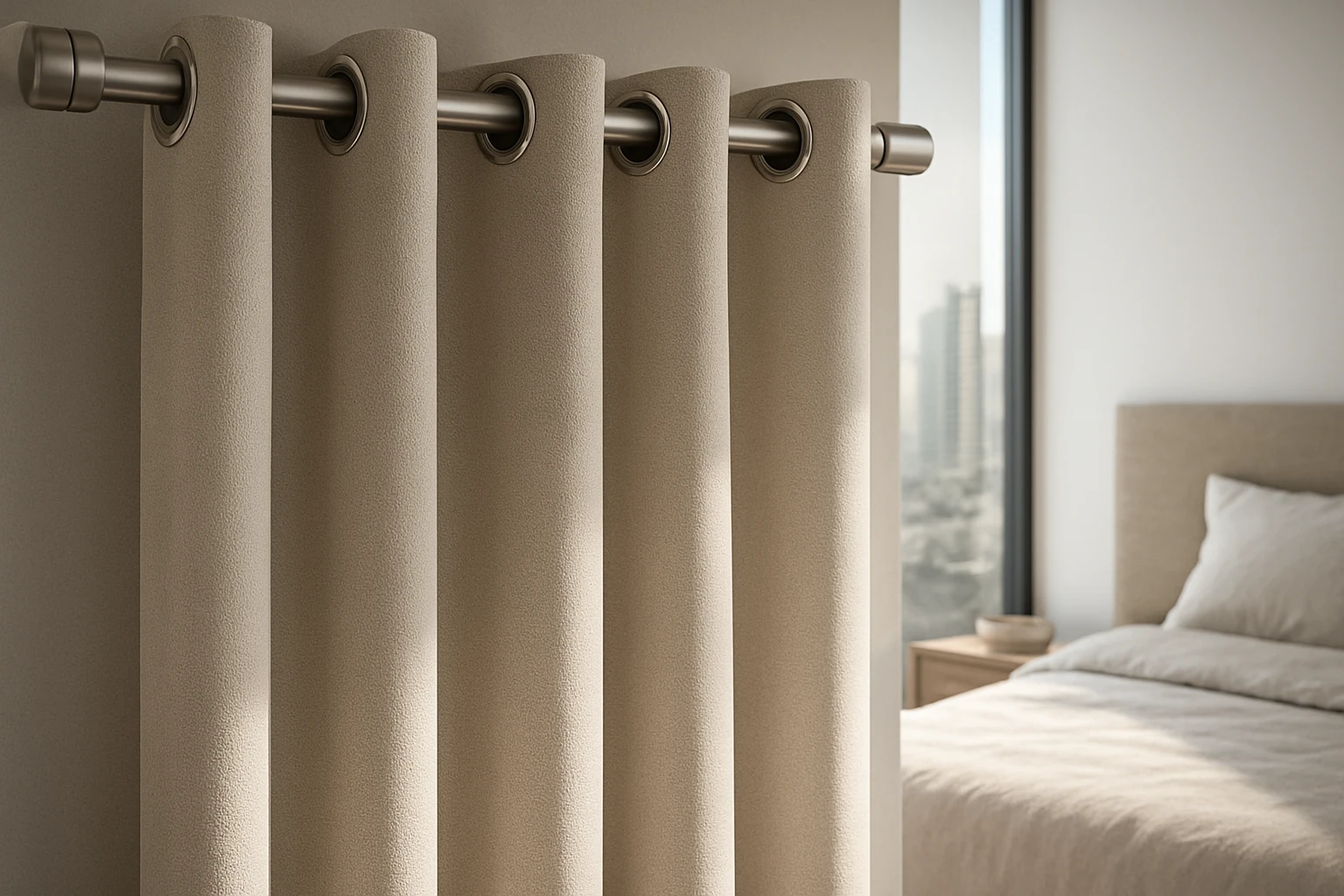 Eyelet curtains in Dubai bedroom