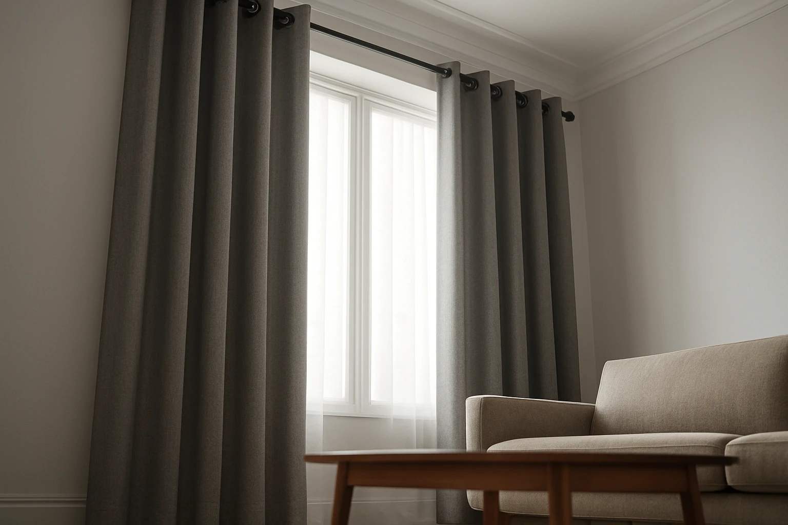 Grommet top curtains gray in tall living room