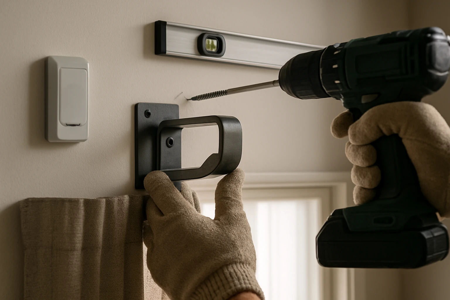 Heavy curtain rod being mounted to stud