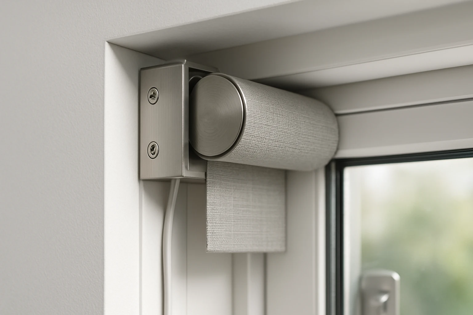 Installed roller blind bracket in window frame