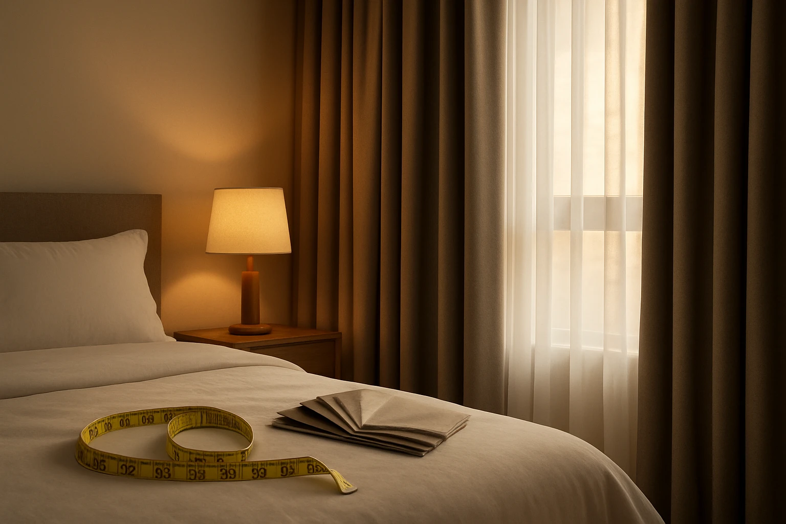 Layered curtains with measuring tape