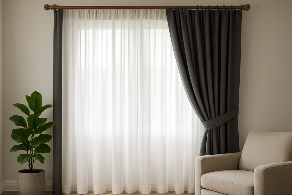 Layered sheer and blackout curtains