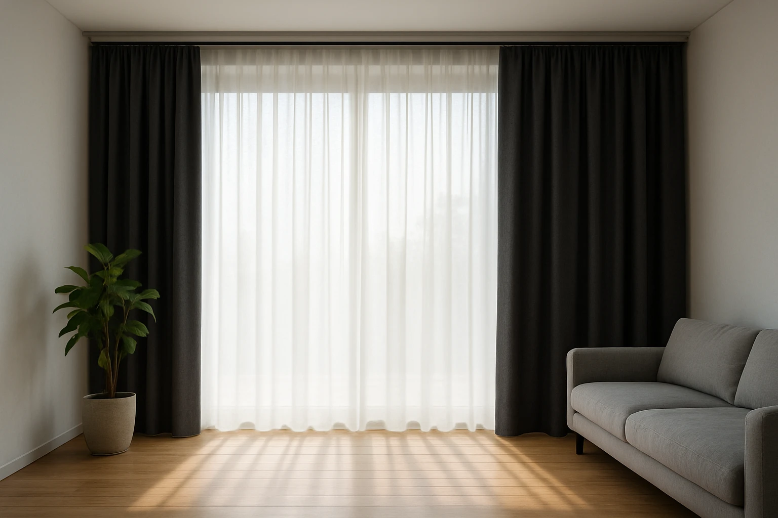 Layered sheer and blackout curtains