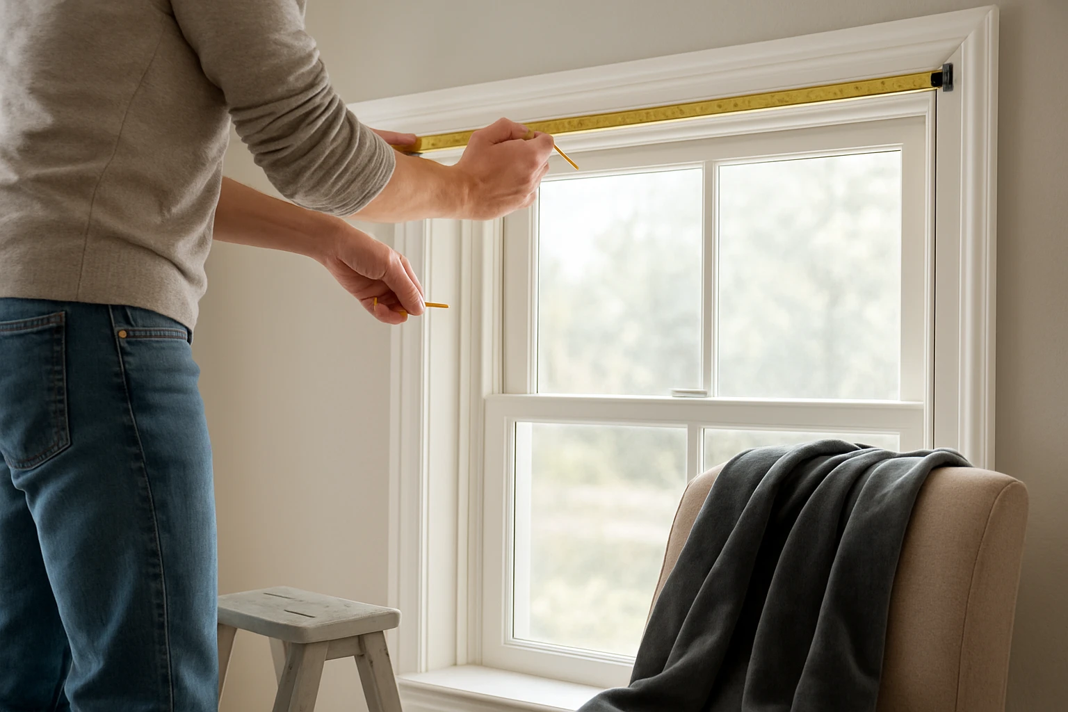 Measuring heavy curtains over wide window