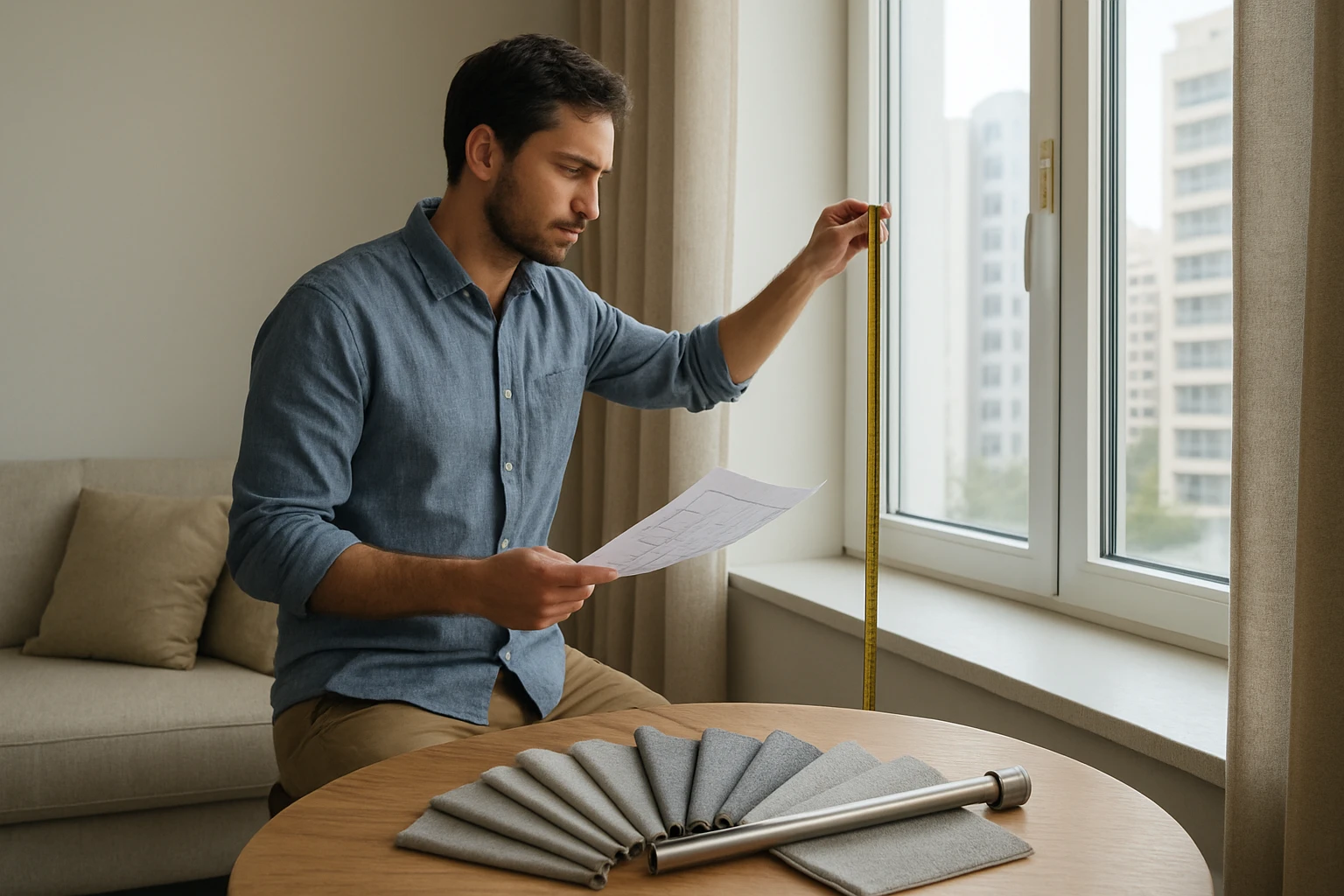 Measuring window for curtains